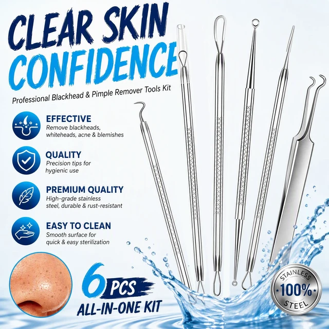 Alt view image 3 of 6 - Cbiumpro 6 Pack Blackhead Remover Tools, Pimple Popper Tool Kit