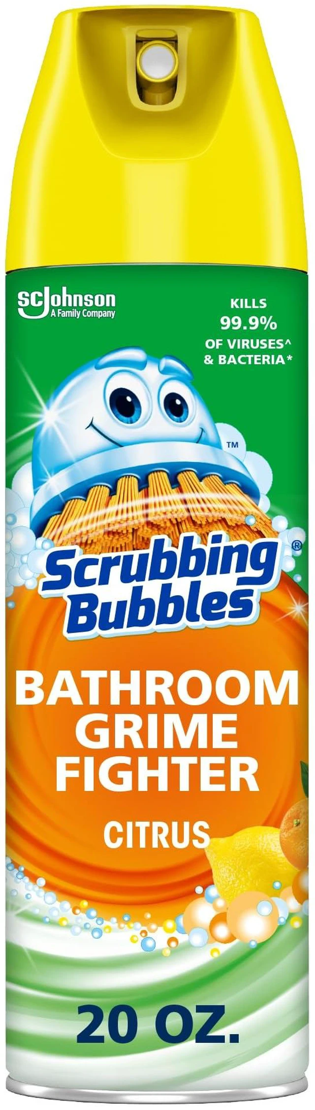 Main image of Scrubbing Bubbles Bathroom and Shower Cleaner Aerosol, Foaming Action, Grime Fighter, Citrus Scent, 20oz (Pack of 1)