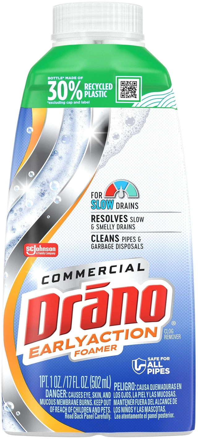 Main image of Drano Dual-Force Foamer Hair and Drain Clog Remover 17 fl oz Commercial Line