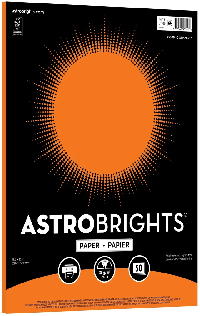 Main image of Astrobrights Colored Paper 8.5" x 11" 24lb/89gsm Cosmic Orange 50 Sheets