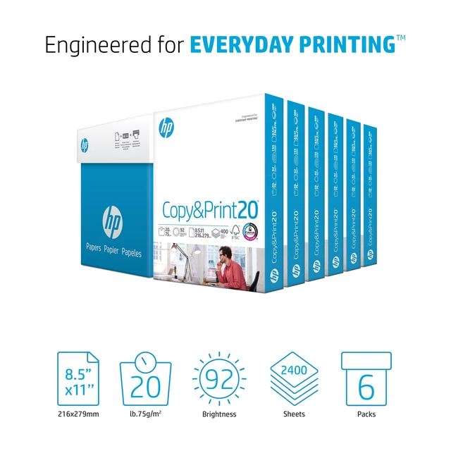 Alt view image 4 of 5 - HP Printer Paper 8.5x11 20lb 2400 Sheets 6 Pack White