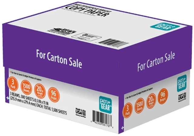Main image of Pen+Gear Multipurpose Bright Paper 8.5" x 11" 96 Bright White 20 lb 3 Ream Case 1500 Sheets