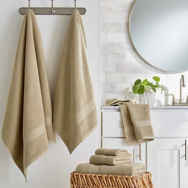 Alt view image 4 of 5 - Better Homes & Gardens Signature Soft Cotton Popcorn Textured Washcloth (2 Pack), Almond Biscuit