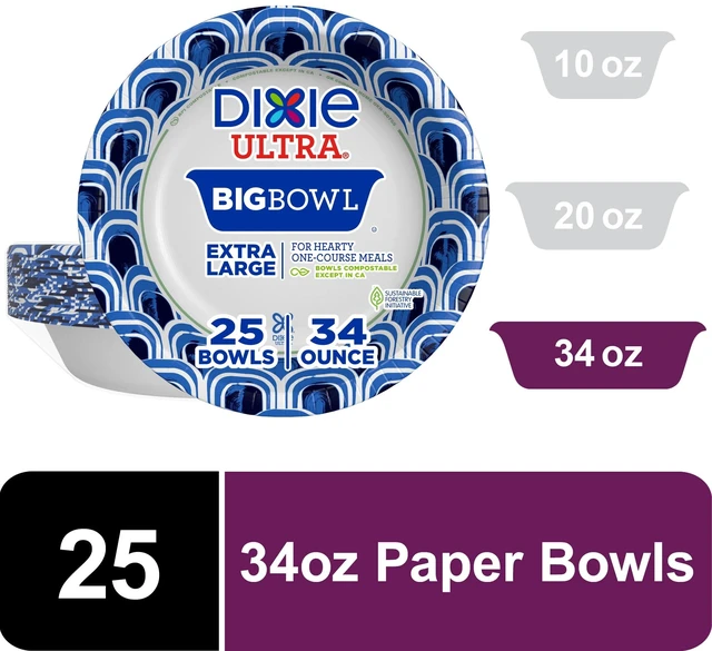 Main image of Dixie Ultra Big Bowl Disposable Paper Bowls, 34 oz, Multi-Color, 25 Count