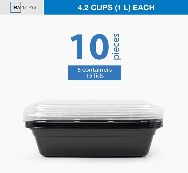 Main image of Mainstays 10-Piece Single-Compartment Meal Prep Set with 5 Containers and 5 Lids, BPA-Free, Leak-Resistant