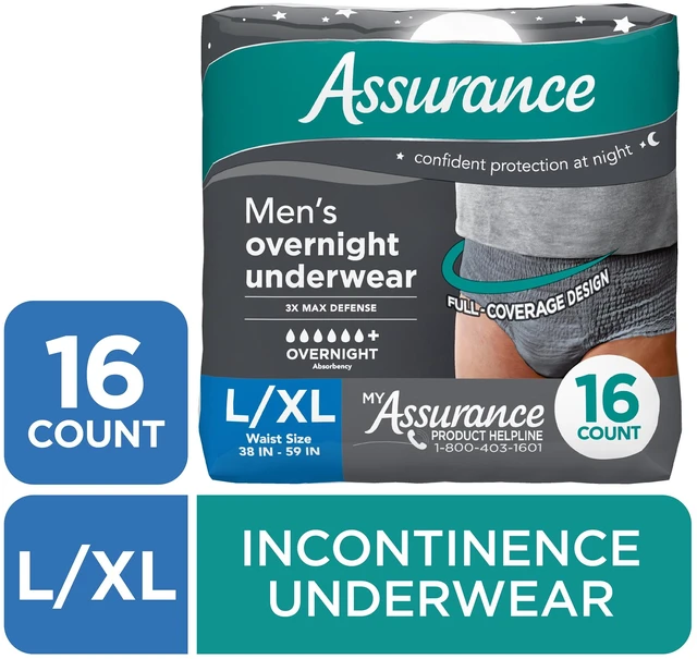 Main image of Assurance Men's Overnight Incontinence Underwear, L/XL, Ultimate Absorbency, 16 Count