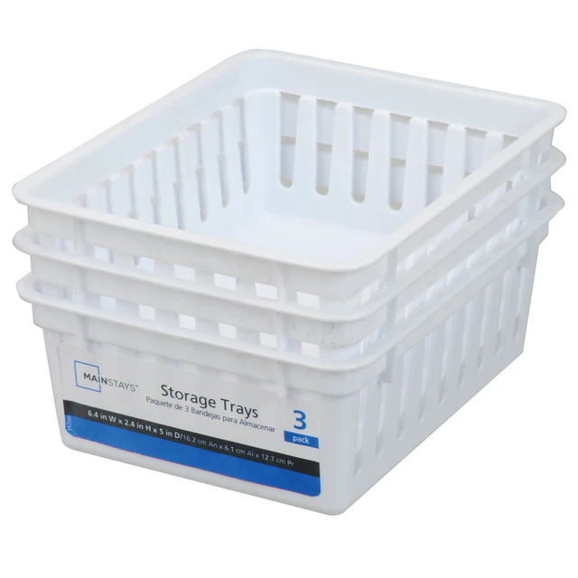 Alt view image 2 of 6 - (6 pack) Mainstays 3-Pack Square Mini Plastic Storage Tray Organizers, Stackable Drawer Organizer Bins for Kitchen, Desk, Bathroom and Vanity Organization, White