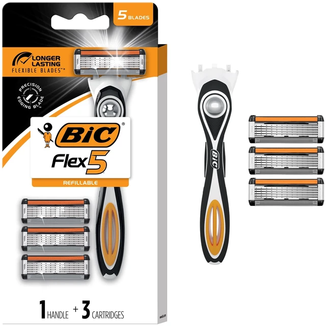 Main image of BIC Flex 5 Refillable Mens 5-Blade Razors with 1 Handle, 3 Cartridges, Dorm Essentials