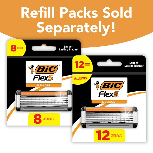 Alt view image 6 of 6 - BIC Flex 5 Refillable Mens 5-Blade Razors with 1 Handle, 3 Cartridges, Dorm Essentials