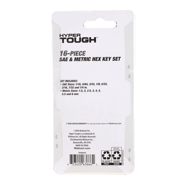 Alt view image 3 of 5 - Hyper Tough 16 Piece Hex Key Set with 8 SAE and 8 Metric Sizes