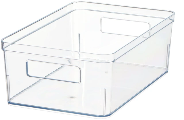 Main image of Mainstays Clear Plastic Pantry Organizer Bin for Kitchen Cabinet and Fridge, Large 12" x 7.5" x 4", with Handles