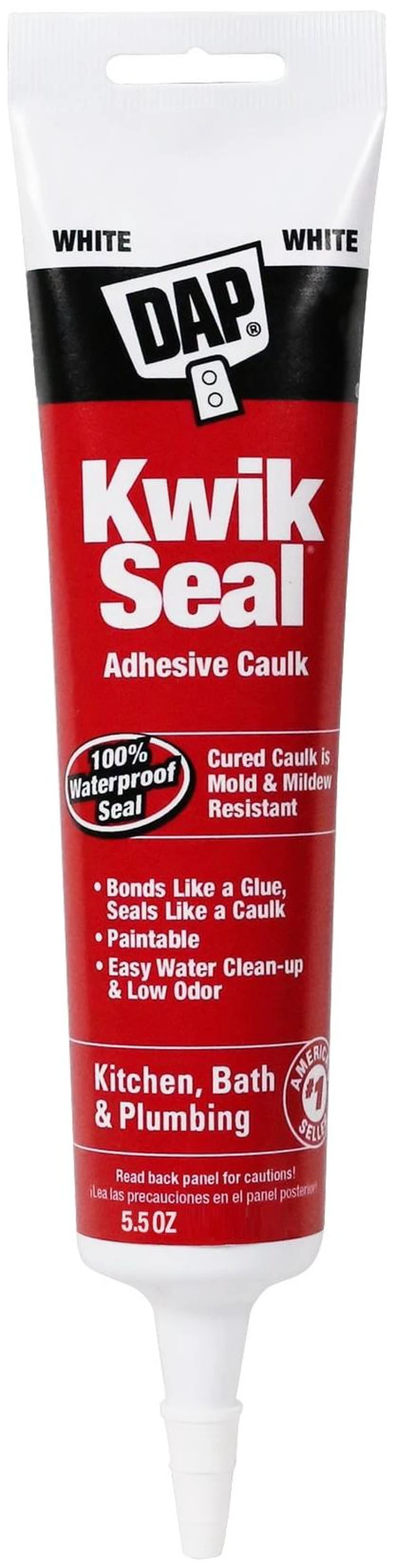 Alt view image 6 of 6 - DAP Kwik Seal 5.5 oz White Adhesive Kitchen and Bath Acrylic Latex Caulk