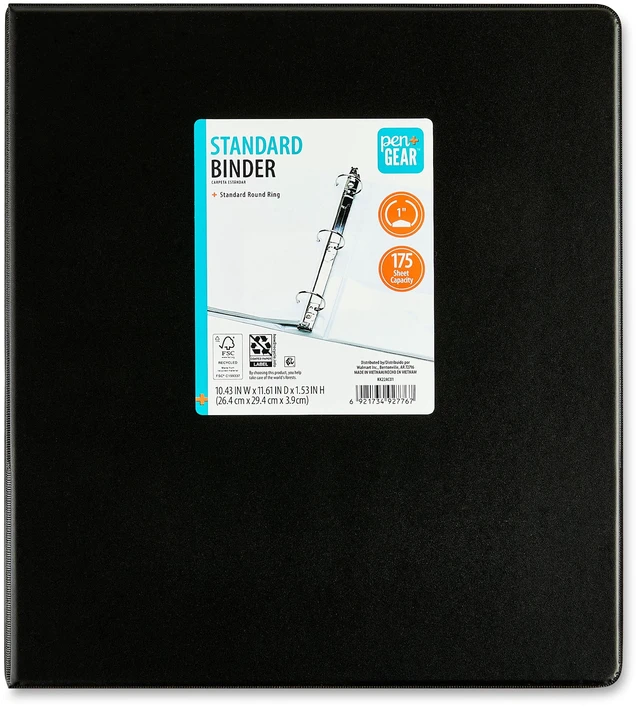 Main image of Pen+Gear 1" 3-Ring Standard Binder, Black