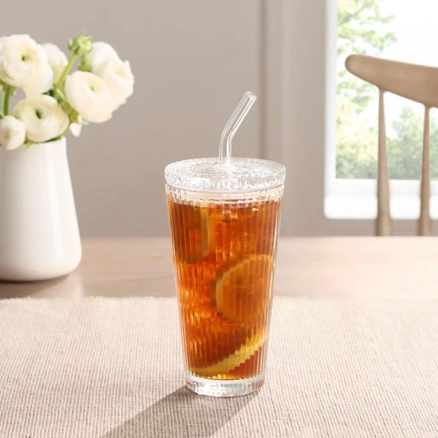 Alt view image 4 of 6 - Better Homes & Gardens 21 oz Ribbed Glass Tumbler with Glass Lid and Straw