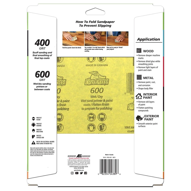 Alt view image 6 of 6 - Gator 438930 Premium Waterproof Sandpaper Combo Pack, 9x11 in, 400/600 Grit, 4 Pieces