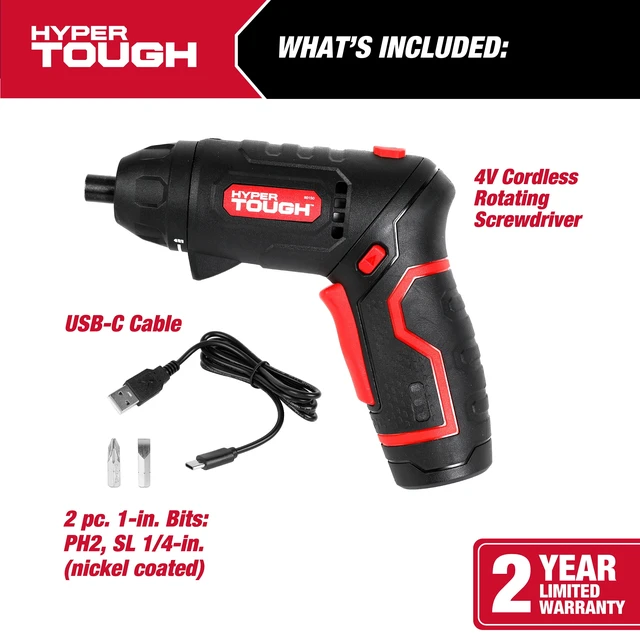 Alt view image 4 of 6 - Hyper Tough 4V Cordless Rotating Screwdriver with Charging Cable