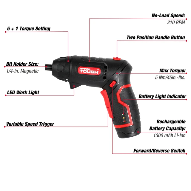 Alt view image 2 of 6 - Hyper Tough 4V Cordless Rotating Screwdriver with Charging Cable