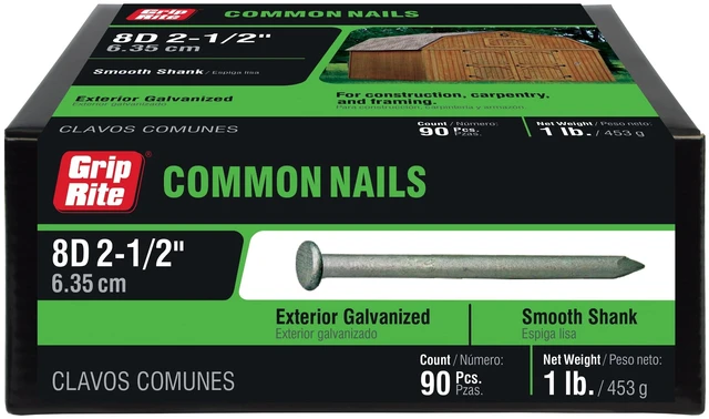 Main image of Grip-Rite #10-1/4 x 2-1/2In 8-Penny Hot-Galvanized Steel Common Nails 1Lb