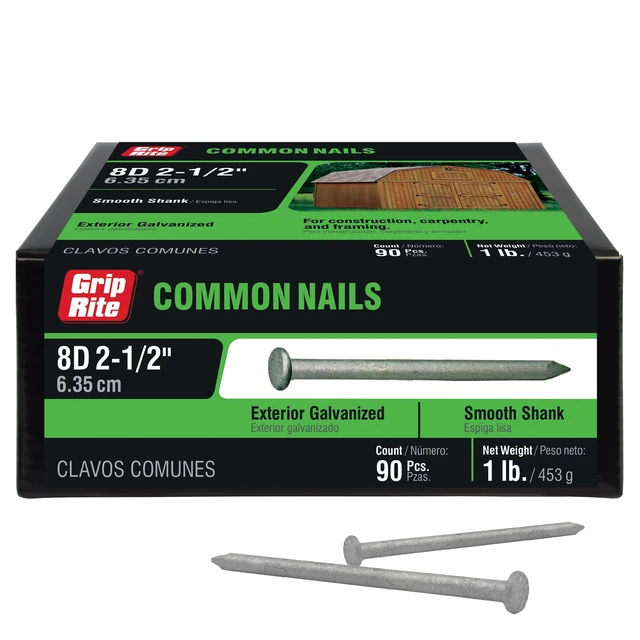 Alt view image 3 of 6 - Grip-Rite #10-1/4 x 2-1/2In 8-Penny Hot-Galvanized Steel Common Nails 1Lb