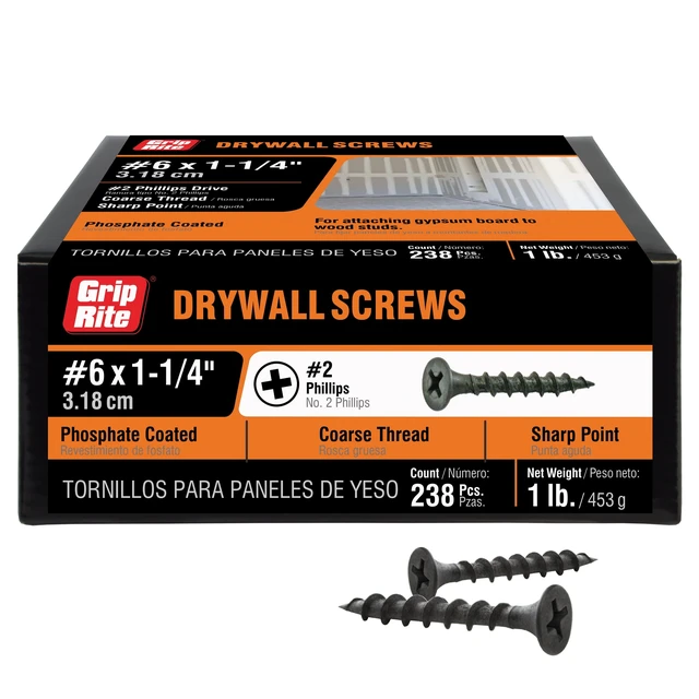 Alt view image 5 of 6 - Grip-Rite #6 x 1-1/4in Phillips Bugle-Head Coarse Thread Sharp Point Drywall to Wood Screw 1lb