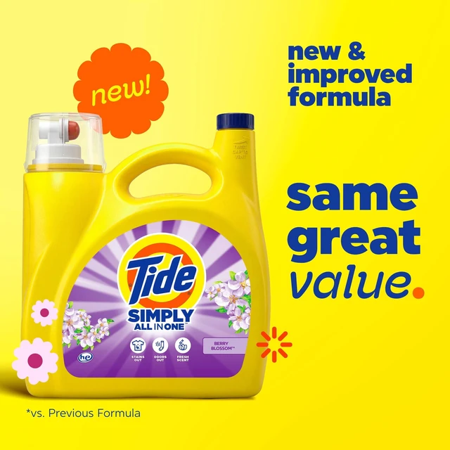 Alt view image 2 of 6 - Tide Simply Liquid Laundry Detergent, Clean & Fresh, Berry Blossom Scent, 85 Loads, 107 fl oz