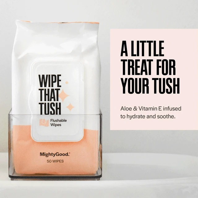 Alt view image 7 of 7 - Wipe That Tush Flushable Wipes Aloe & Vitamin E Infused Fragrance-Free 3 Packs of 50 Wipes 150 Total