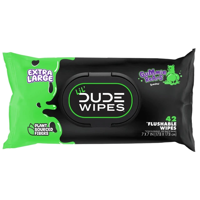 Alt view image 3 of 6 - LiL' DUDE Extra Large Gummie Rears Flushable Wipes, Gummy Bear Scent, 42 Count, 3 Pack
