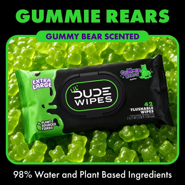 Alt view image 6 of 6 - LiL' DUDE Extra Large Gummie Rears Flushable Wipes, Gummy Bear Scent, 42 Count, 3 Pack
