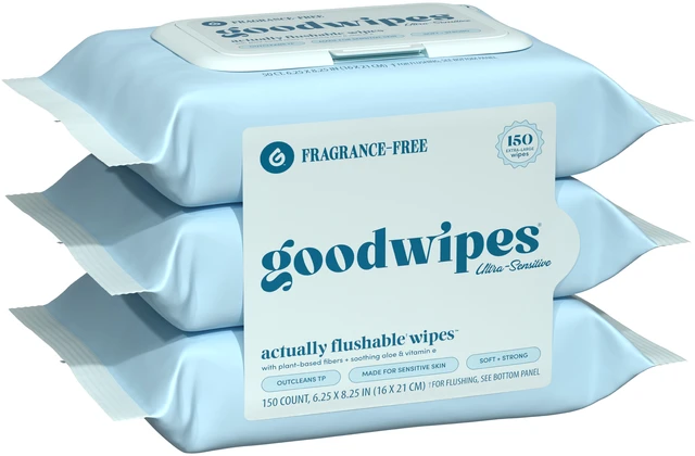 Alt view image 4 of 4 - Goodwipes Flushable Butt Wipes, Fragrance-Free, 3 Pack, 150 Total XL Wipes