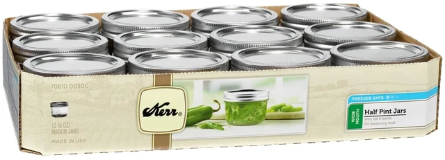 Main image of Kerr Wide Mouth Half-Pint Mason Jars with Lids and Bands, 12 Count 8oz