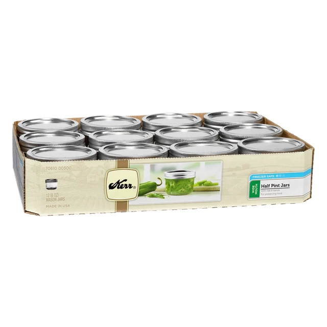 Alt view image 3 of 4 - Kerr Wide Mouth Half-Pint Mason Jars with Lids and Bands, 12 Count 8oz