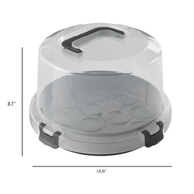 Alt view image 6 of 6 - Mainstays Cake & Cupcake Carrier with Flippable Base, Lid, Handle and Clasps, Gray Plastic