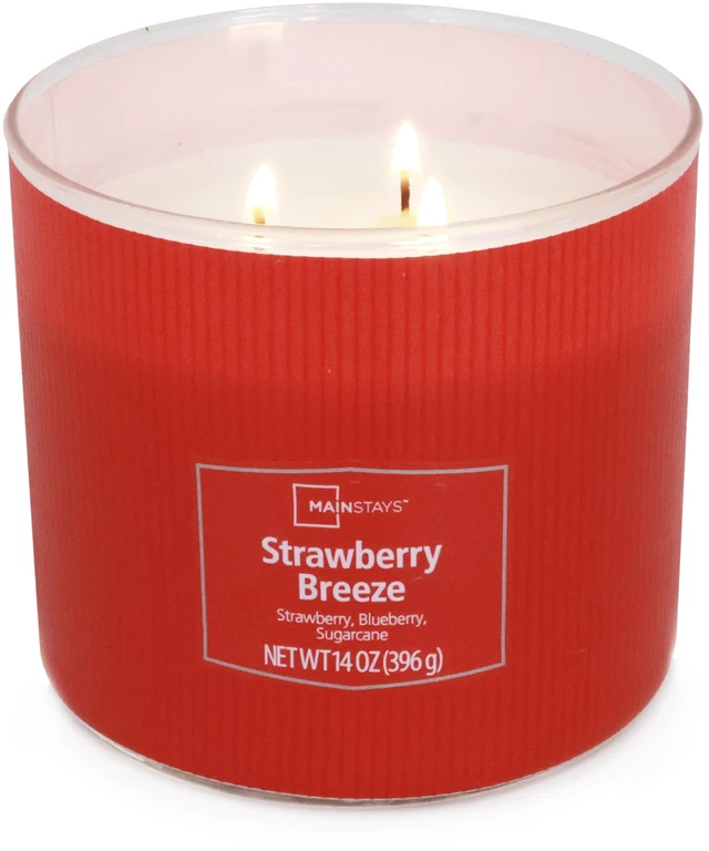 Main image of Mainstays 3-Wick Textured Wrap Strawberry Breeze Candle, 14 oz