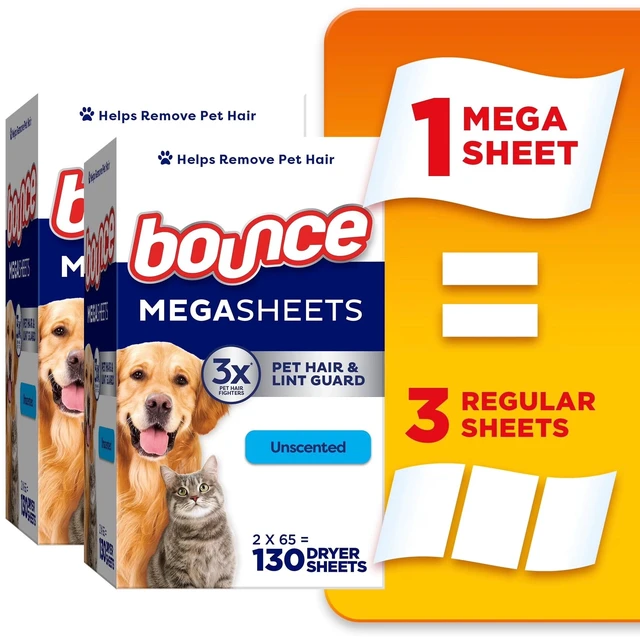 Main image of Bounce Pet Hair and Lint Guard Unscented Dryer Sheets, 130 Mega Sheets