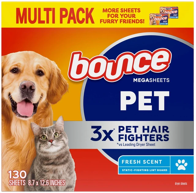 Main image of Bounce Mega Dryer Sheets, Pet Hair & Lint Guard, 130 Count