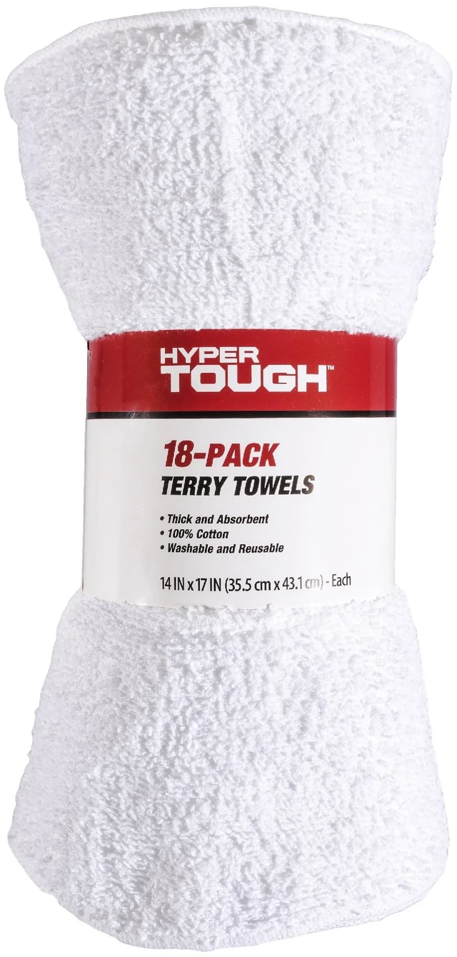 Main image of Hyper Tough 14in x 17in Cotton Terry Towels 18-Pack White