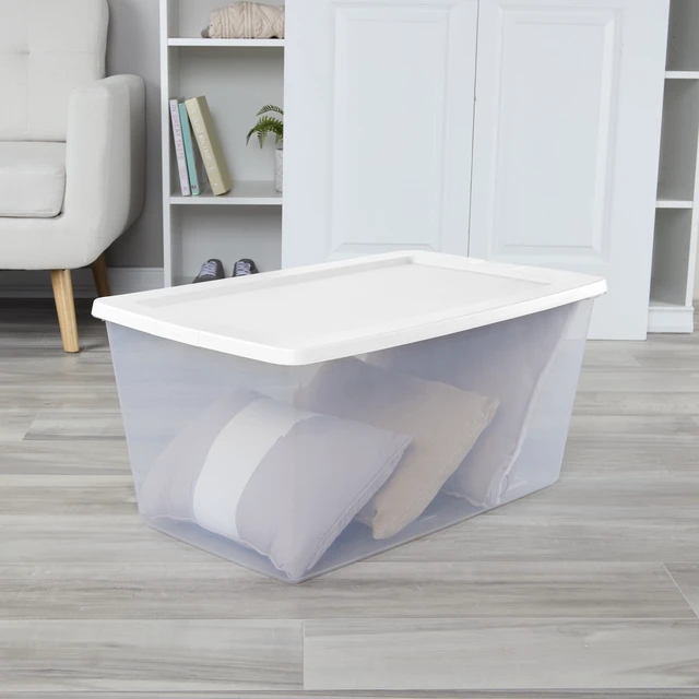 Alt view image 2 of 6 - Sterilite 90 Quart Large Storage Bin, Clear Plastic, White, with Snap-On Lid