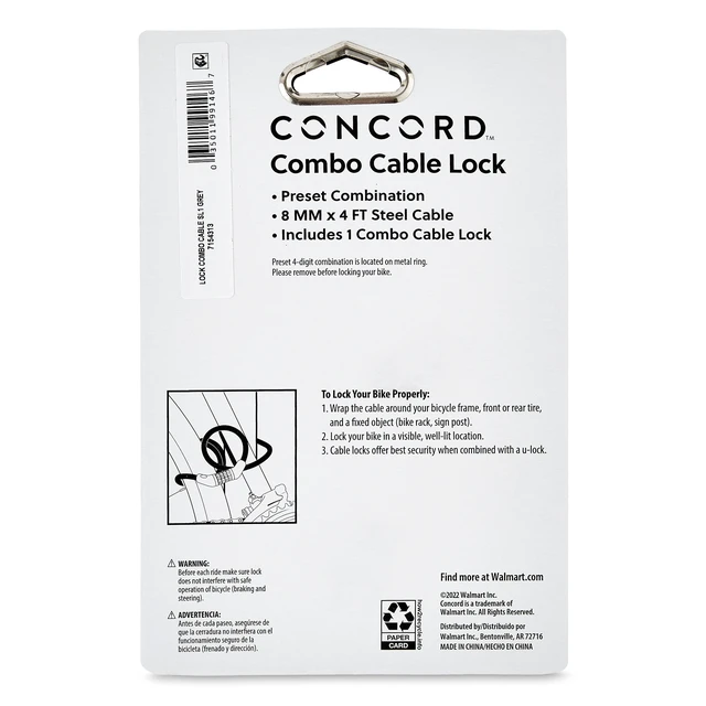 Alt view image 5 of 6 - Concord 8MM Combo Cable Bicycle Lock