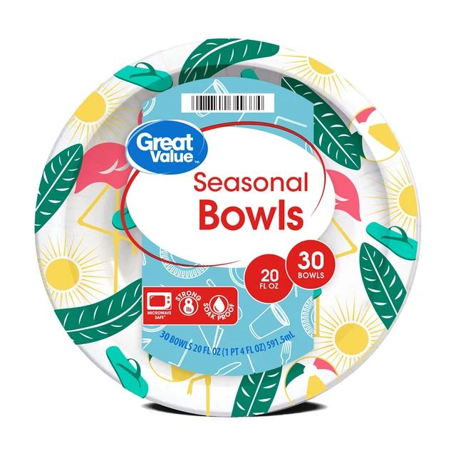Alt view image 3 of 6 - Great Value Disposable Paper Bowls, 20 oz, 30 Count, Seasonal Design