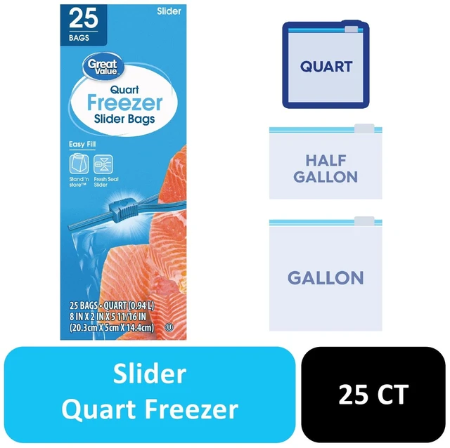 Main image of Great Value Freezer Guard Slider Zipper Bags, Quart, 25 Count