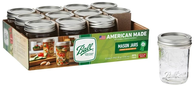 Main image of Ball Glass Mason Jar, 8Ounces, 12Count, Regular Mouth, with Lid & Band