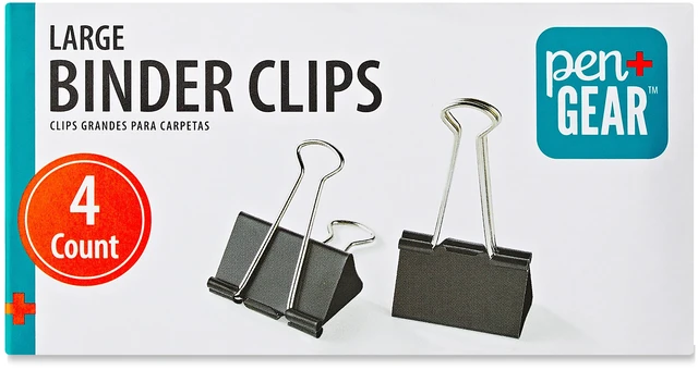 Main image of Pen+Gear Large Metal Binder Clips, Black, 4 Count