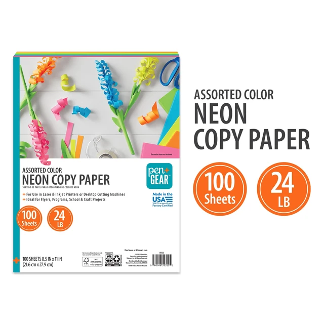 Alt view image 2 of 5 - Pen+Gear 24lb Assorted Neon Copy Paper, 8.5 x 11 Inches, 100 Sheets