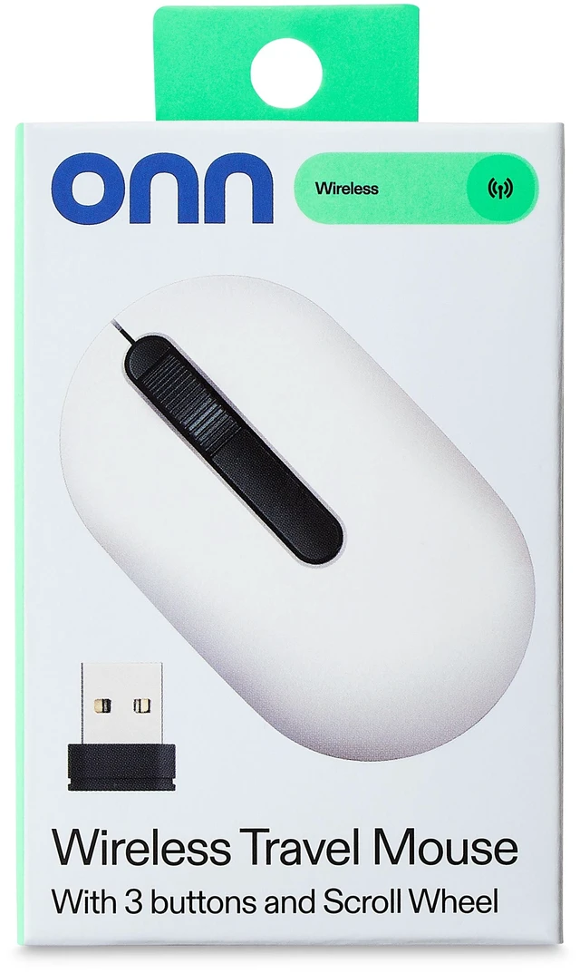 Alt view image 3 of 6 - Onn Wireless Travel Mouse with 3 Buttons and Scroll Wheel and Wireless USB Receiver, White