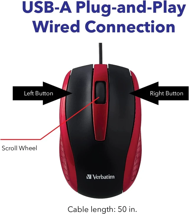 Alt view image 6 of 6 - Verbatim 99742 Corded Notebook Optical Mouse (Red)
