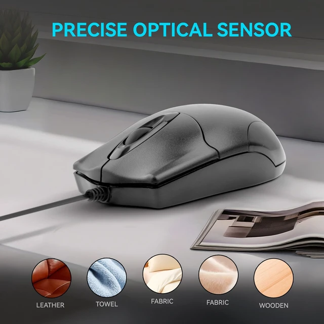 Alt view image 2 of 6 - ONE-UP Wired Office Mouse, USB, Ergonomic, 3-Button Optical, 1000DPI, for Windows/Mac Laptops and Desktops, Office and Home Use - Black (1 Pack)