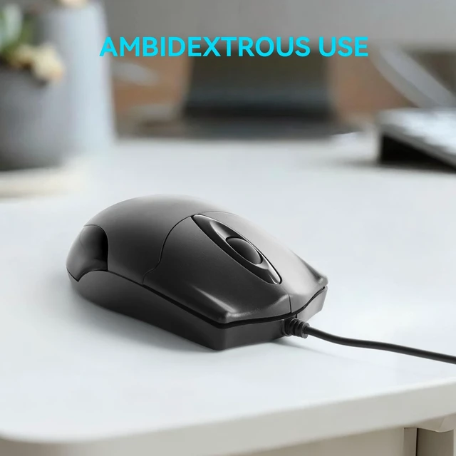 Alt view image 3 of 6 - ONE-UP Wired Office Mouse, USB, Ergonomic, 3-Button Optical, 1000DPI, for Windows/Mac Laptops and Desktops, Office and Home Use - Black (1 Pack)
