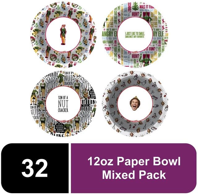 Main image of Glad Elf Holiday 12oz Paper Bowls Mixed Pack 32CT Color Perf PDQ