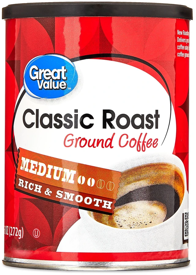 Main image of Great Value Classic Roast Ground Naturally Caffeinated Coffee, 9.6oz Canister