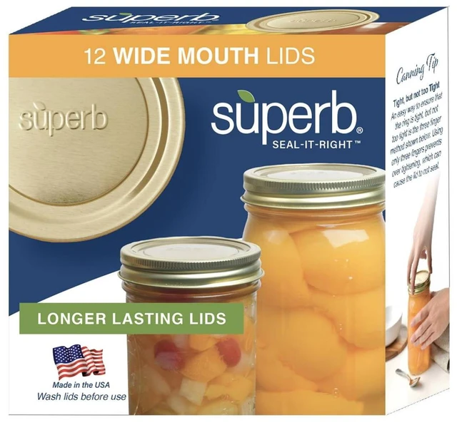 Main image of Superb 12-Pack Wide Mouth One-Piece Replacement Mason Jar Lids for Canning and Preserving, Fits All Brands Wide Mouth Mason Jars